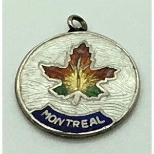 Montreal Sterling Silver Charm Enamel Guilloche  Maple Leaf Canada